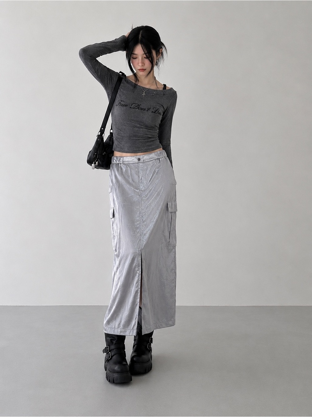 Bar III Silver Utility Cargo Skirt